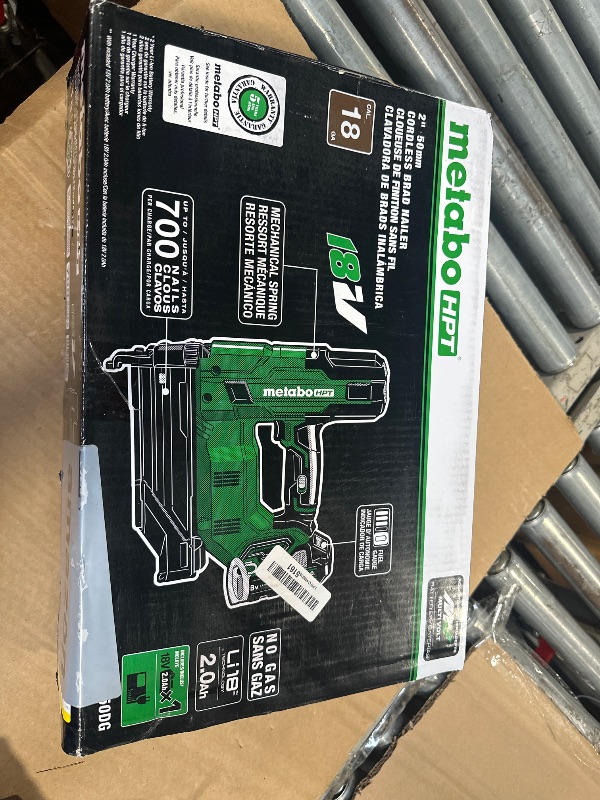 Photo 1 of **MISSING PARTS - See clerk notes**
Metabo HPT 18V MultiVolt Compact Cordless Brad Nailer Kit, 18 Gauge Nailer with Power Tool 2.0Ah Lithium Ion Battery, Drives 5/8" to 2" Brad Nails, 700 per Charge, NT1850DG