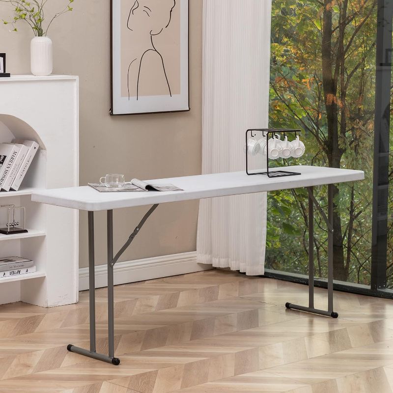 Photo 1 of 
BTEXPERT 6-Foot - 72" Long White Granite Plastic Folding Seminar Training Table Portable 18" Wide Narrow, 29" High, Events Indoor Outdoor...