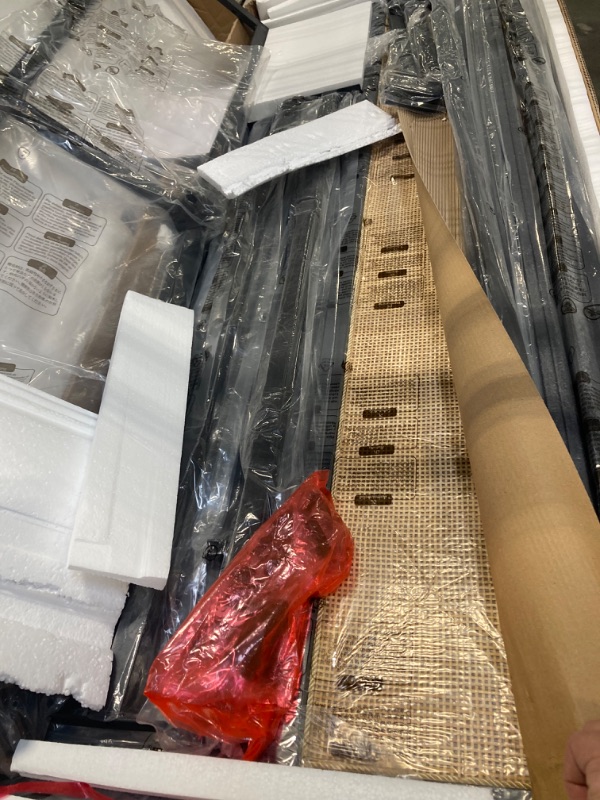 Photo 1 of *****FACTORY SEALED*****IDEALHOUSE Boho Style Full Bed Frame with Rattan Headboard, Platform Bed Frame with Strong Metal Slat Support,No Box Spring Needed,Black & Oak (Full)