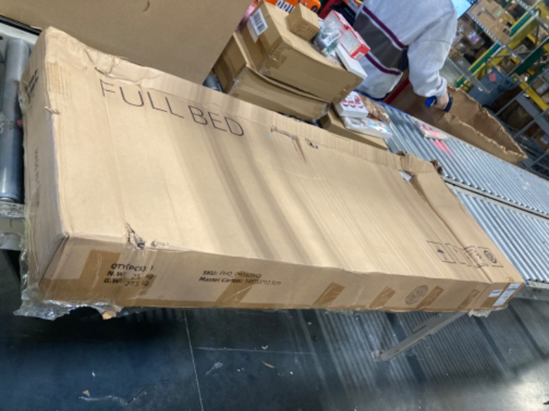 Photo 1 of *****FACTORY SEALED*****IDEALHOUSE Boho Style Full Bed Frame with Rattan Headboard, Platform Bed Frame with Strong Metal Slat Support,No Box Spring Needed,Black & Oak (Full)