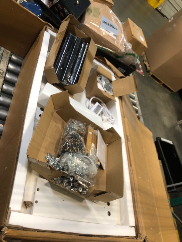 Photo 1 of ***SET OF 2 BOXES****Pamapic Glass Top Vanity Desk with Mirror and Lights, 11 Drawers Makeup Vanity with Charging Station and Chair, Golden Handles Dressing Table, 3 Lighting Modes Makeup Table, White