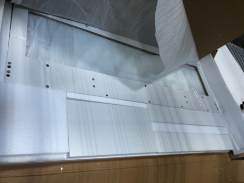 Photo 1 of ***SET OF 2 BOXES****Pamapic Glass Top Vanity Desk with Mirror and Lights, 11 Drawers Makeup Vanity with Charging Station and Chair, Golden Handles Dressing Table, 3 Lighting Modes Makeup Table, White