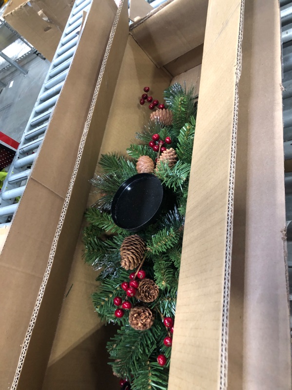 Photo 1 of ***SIMULAR TO PHOTO NOT EXACT**30 Inch Christmas Table Centerpieces with 1 Candle Holders, Christmas Centerpieces for Tables Red Berries Pinecones Snowy Pine Metal Base Holiday Xmas Winter Tabletop Decor,Fire Retardant&Foldable