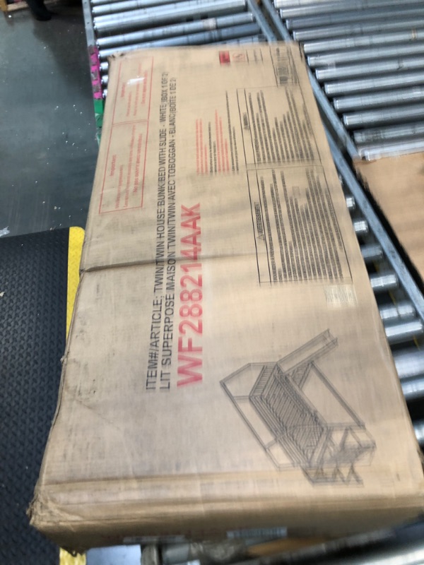 Photo 1 of ***NO NAILS OR ISRUCTIONS ***USED FOR PARTS***KTATK Twin Over Twin House Bunk Bed with Convertible Slide and Storage Staircase,Bedroom Multifunctional Wood Bed Frame w/Full-Length Guardrails,for Kid Boy Girl,White