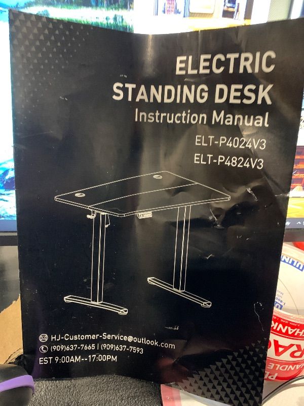 Photo 1 of ****** MISSING PARTS******CAN BE USED FOR PARTS***Sweetcrispy Electric Standing Desk Adjustable Height, 48x24 Inch Sit Stand Up Home Office Desks Computer Workstation PC Work Table with 3 Memory Preset Splice Wood Board Metal Frame, Black
