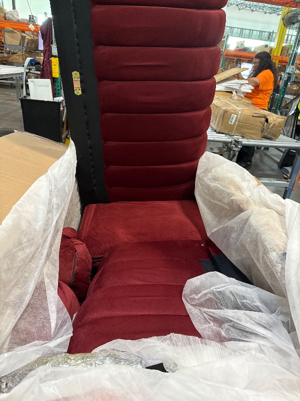Photo 1 of XRYZHC Red Short Plush Loveseat Sofa, Double Ball Design Solid Wood Sofa Legs, Nail Head Decoration - Comfortable and Stylish Living Room Furniture