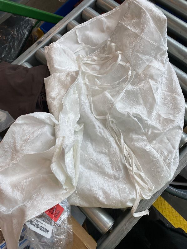 Photo 1 of ***MISSING ZIPPER*** JUMISEE Embroidery Satin Homecoming Dress with Bow Modest Strapless Mini Dresses A Line Short Prom Dress Party Gown White, Small