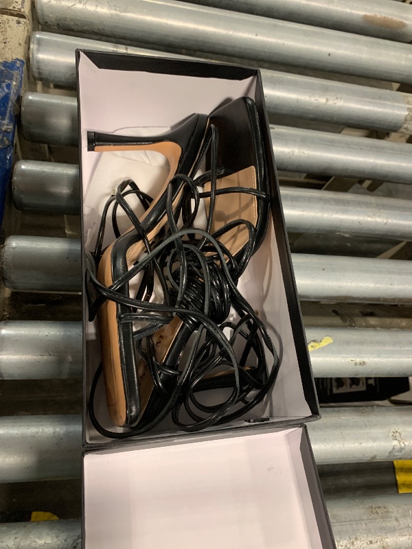 Photo 1 of ***USED**9*ISNOM Lace Up Heels Sandals for Women, Square Toe Open Toe Thong Strappy Heels Women's Stiletto Heeled Sandals -Black