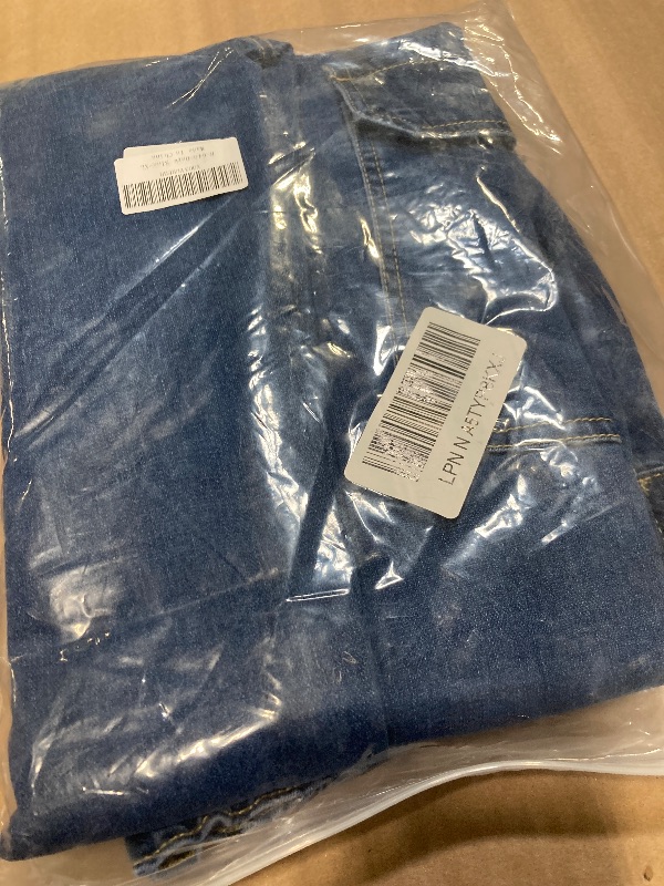 Photo 1 of AIIYYQB Womens Denim Cargo Pants Flap Pocket High Waisted Stretchy Straight Wide Leg Jeans