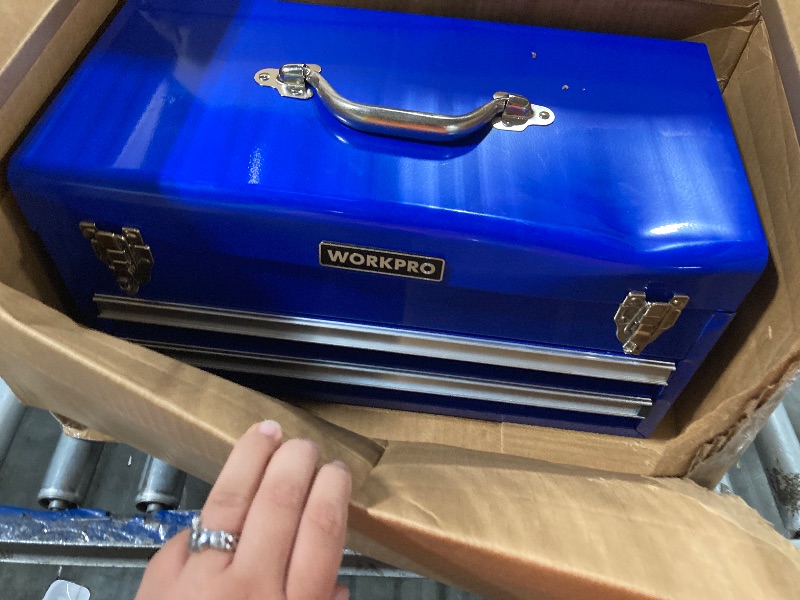 Photo 1 of *****HAS A DING IN IT*****WORKPRO Tool Box with Drawers, 18 Inch with 2 Drawers and 1 Top Storage, Portable Toolbox with Metal Latch and Liner for Garage, Office and Home Storage, 100 LBS Load Capacity (Totally)