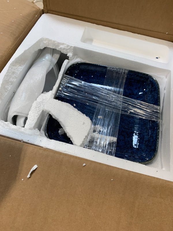 Photo 1 of ****THERE IS ONLY ONE LARGE PLATE.***
 Stern Blue Dinnerware Set Square Tableware 113 Pieces Kitchen Dinnerware Stoneware Crockery Set with Dinner Plate, Dessert Plate, Bowl and Soup Plate Service for 4