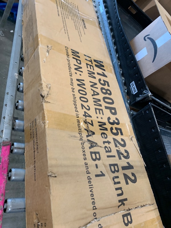 Photo 1 of **UNKNOWN MISSING PIECES**Twin XL Over Queen Size Bunk Bed with Storage Shelves and LED Lights,Heavy Duty Adult Bunk Beds with Angled Ladder,Metal Queen Bunk Bed,Black