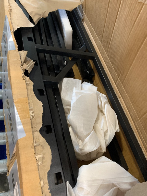 Photo 1 of **UNKNOWN MISSING PIECES**Twin XL Over Queen Size Bunk Bed with Storage Shelves and LED Lights,Heavy Duty Adult Bunk Beds with Angled Ladder,Metal Queen Bunk Bed,Black