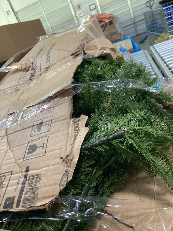 Photo 1 of ****9ft Pre- Snow Flocked Artificial Full Christmas Tree with Warm Lights, Artificial Christmas Tree Full Prelighted Xmas Tree with 1800 Branch Tips, 900 Warm Lights & Foldable Stand, Green White