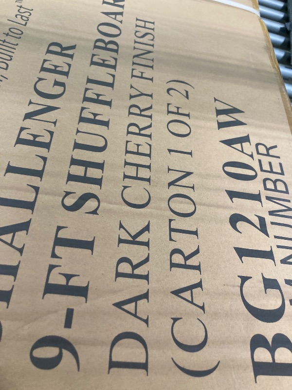 Photo 1 of ****PARTIAL SET, BOX 1/2***** Hathaway Merlot 12 Foot Shuffleboard Table for Family Game Room - with Lacquer Coated Playfield, Built-in Scorer and Cabinet, Climate Adjusters, Leg Levelers, 8 Pucks, Brush, and Wax - Walnut Finish