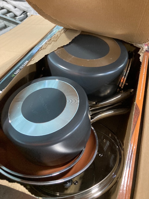 Photo 2 of Gotham Steel 12 Pc Ceramic Cookware Set Nonstick, Ceramic Pots and Pans Set Non Stick with Steamer for Cooking, Non Toxic PFOA PFOS Free, Ergonomic Stay Cool Handles, Oven & Dishwasher Safe, Copper