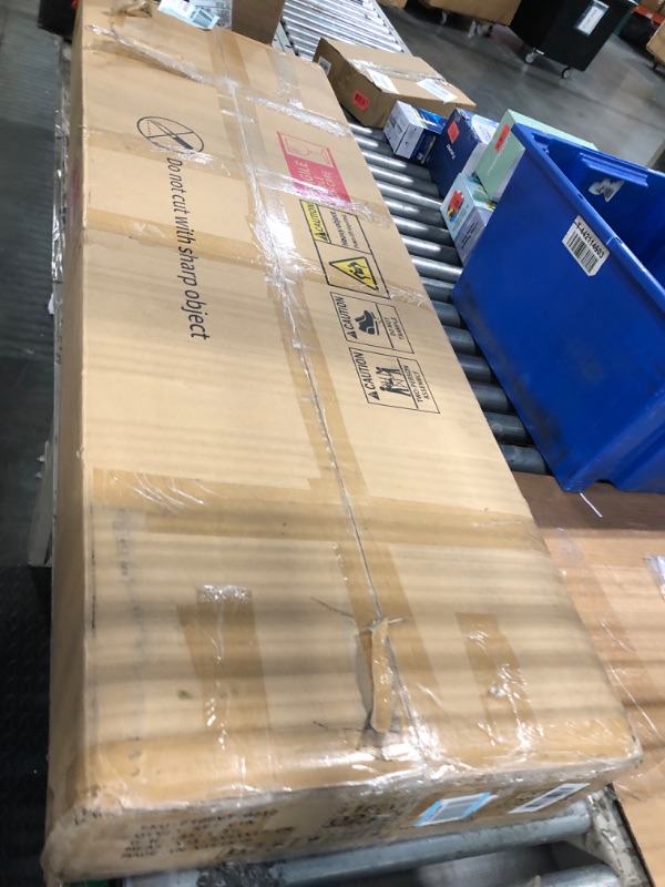 Photo 1 of ***UNKNOWN MISSING PIECES***DWVO 56.3" Makeup Vanity with LED Lighted Mirror, Large Vanity Desk with RGB Glass Cabinets, Open Shelving, Built-in Power Strip & Cushioned Stool