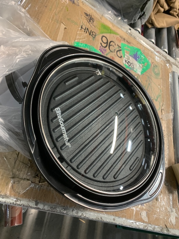 Photo 1 of ***(MISSING PARTS/ SEE NOTES BEFORE BIDDING)***Elite Gourmet EMG1100 11" Electric Indoor Nonstick Grill Dishwasher Safe, Cool Touch, Fast Heat Up Ideal Low-Fat Meals, Includes Tempered Glass Lid, Black