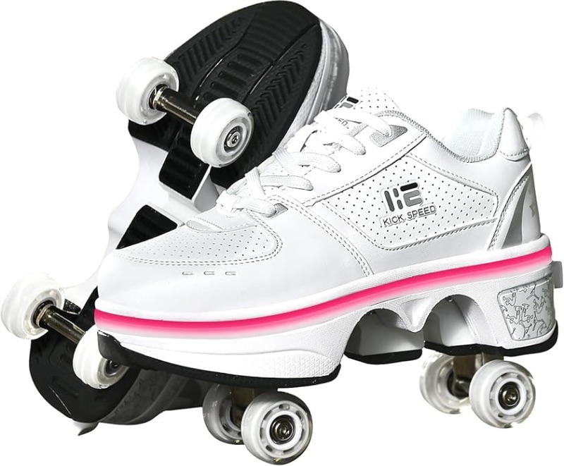 View 1 of
2-in-1 Roller Skates & Sneakers Unisex Retractable Wheels Outdoor Fun & Fitness Kick Roller Shoes