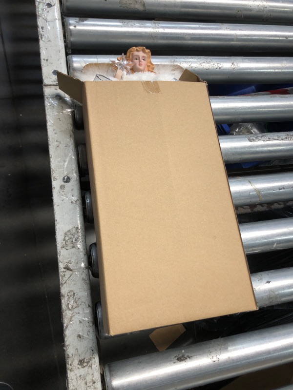 Photo 1 of [Timer & Angel] 12 Inch Lighted Christmas Angel Tree Topper with Lights, Luxury Sliver Fabric Small Angel Tree Topper with Wings 10 Warm White LEDs Battery Operated for Home Christmas Tree Decoration