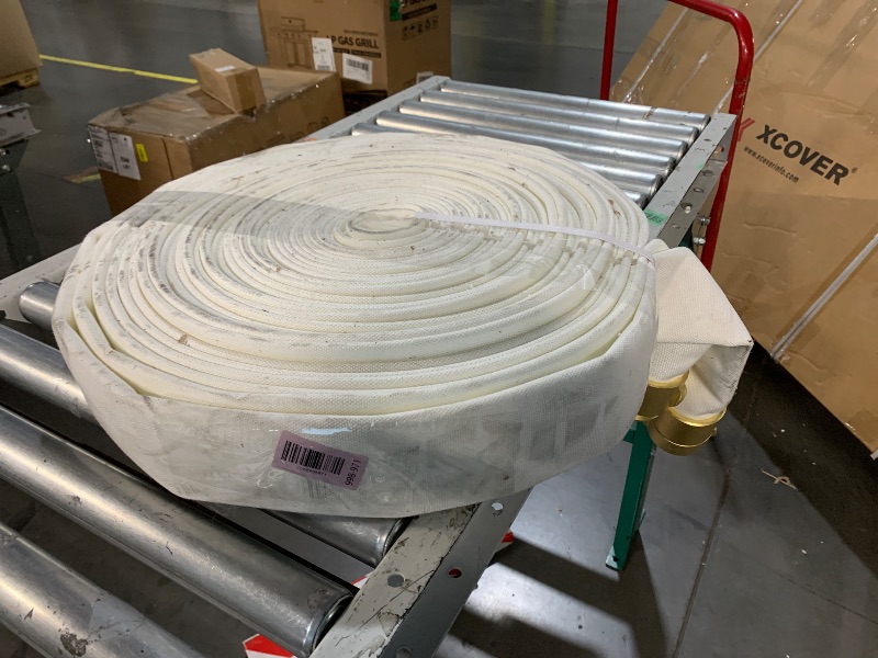 Photo 1 of ***FACTORY SEALED*** SAFBY Fire Hose - 2 inches x 100' Lay Flat Water Hose - Firehose White Industrial Hose - NST/NH Couplings