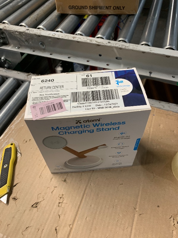 Photo 1 of ***STOCK PHOTO FOR REFERENCE ONLY***ATOMI 3 in 1 Wireless Charger Stand, Desktop Charging Station - 15W, Magnetically Attached Charging Pad, Automatic Induction Identification Charging with Qi-Certified,A