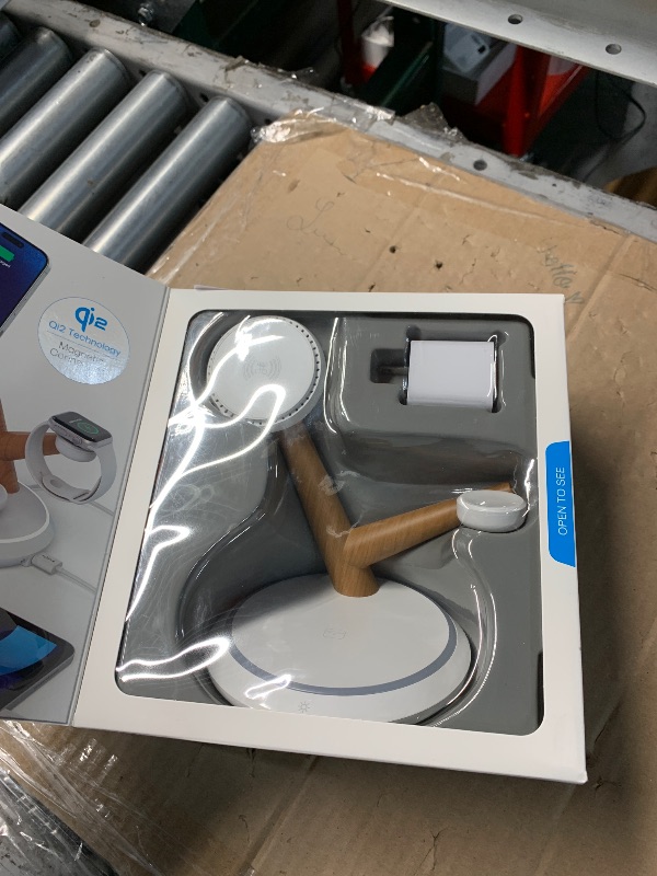 Photo 1 of ***STOCK PHOTO FOR REFERENCE ONLY***ATOMI 3 in 1 Wireless Charger Stand, Desktop Charging Station - 15W, Magnetically Attached Charging Pad, Automatic Induction Identification Charging with Qi-Certified,A