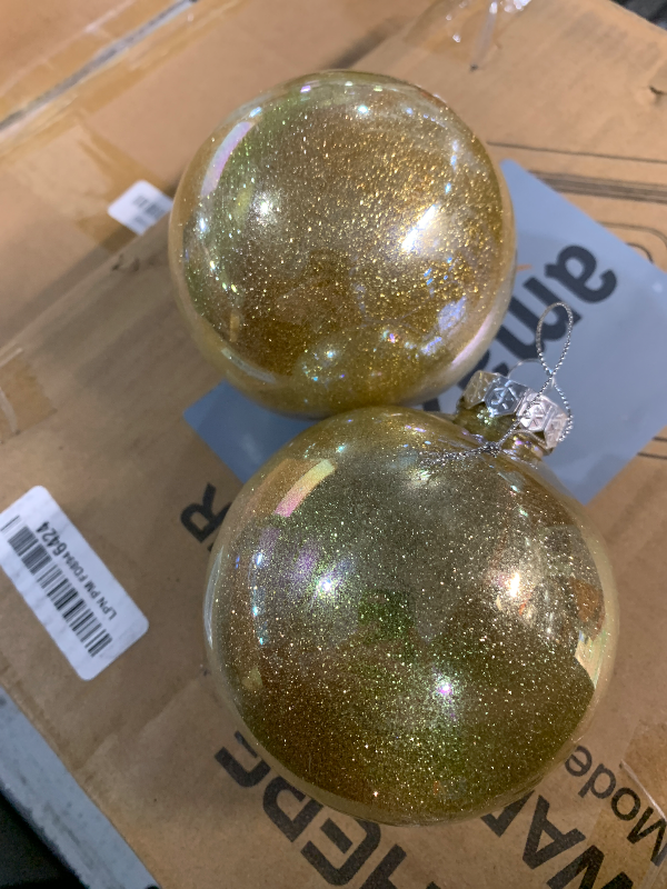 Photo 1 of ***(MINOR DAMAGE)***Wettarn 24 Pcs 4 Inch Glittering Christmas Balls Fantasy Plastic Shiny Christmas Iridescent Ornaments Balls for DIY Crafts Hanging with Lid and Rope for Xmas Tree Party Decor(Gold)