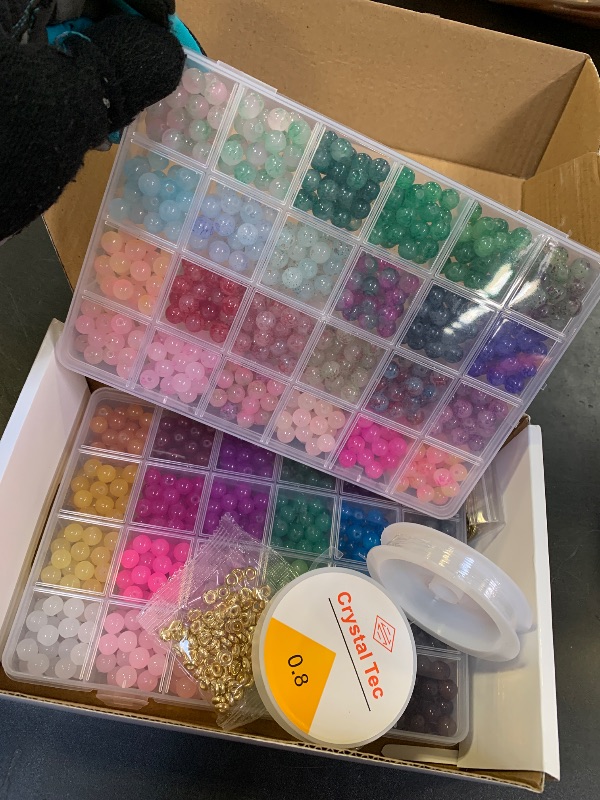 Photo 1 of ?2 Pack? More Than 1300PCS Round Glass Beads for Jewelry Making,48 Colors 8mm Crystal Beads for Bracelets Jewelry Making and DIY Crafts, 2 Box Round Beads Suitable for Beginners. (Solid+Printing)