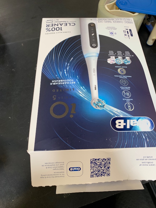 Photo 1 of Oral-B iO Deep Clean + Whiten Rechargeable Electric Toothbrush with Visible Pressure Sensor, 2 Minute Timer, 5 Cleaning Settings, 1 iO5 Limited, 3 Toothbrush Heads, Travel Case & Refill Holder, White