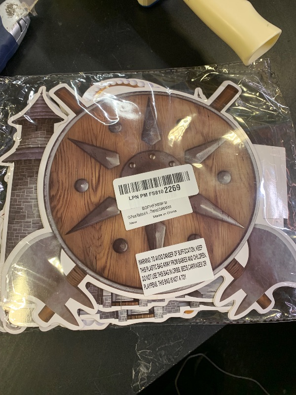 Photo 1 of 10-Piece Medieval Knight Party Table Decorations – Castle Honeycomb Centerpiece & 9 Knight Action Figure Toppers for Birthday, Halloween & Medieval-Themed Celebrations