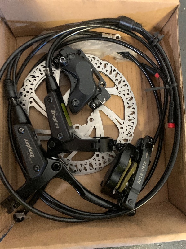 Photo 1 of Zmgdrm 4-Pistons E-Bike Hydraulic Disc Brake Set, 2-PIN Electric Power-Off Hydraulic Brakes Set with 160mm Rotors, Pre-Bled with Mineral Oil Brakes Kit for eBike, MTB, Electric Scooters