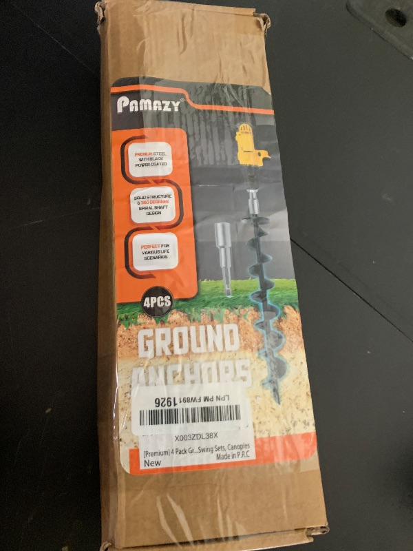 Photo 1 of [Premium] 4 Pack Ground Anchors with Power Nut Driver Drill Bit, Ground Anchors Screw in, Swing Set Anchors, Trampoline Anchors High Wind Heavy Duty for Camping Tents, Car Ports, Swing Sets, Canopies