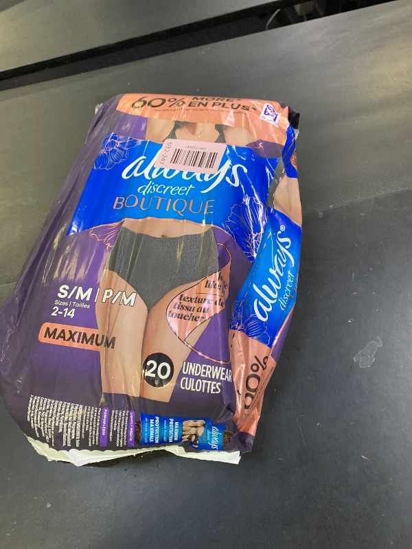 Photo 1 of Always Discreet Boutique Incontinence and Postpartum Underwear for Women, Maximum Protection, Small/Medium, Black, 20 Count