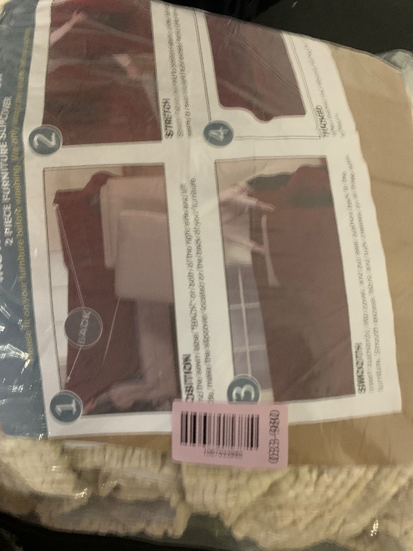 Photo 1 of H.VERSAILTEX Loveseat Cover 2 Piece Furniture Protector Suit for T Cushion/Box Cushion Loveseat Cover for Leather, Rich Textured High Spandex Jacquard Fabric Small Checks (Natural)