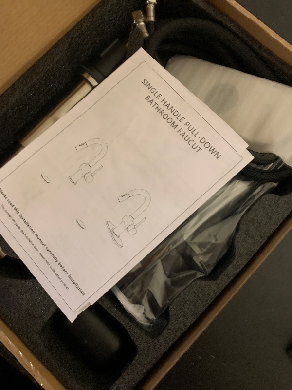 Photo 1 of KENES Single Hole Bathroom Faucet with Pull Out Sprayer, Brushed Nickel Single Handle Pull Down Bathroom Faucets, Vanity Faucet with Pop Up Drain & Deck Plate, LJ-9055A