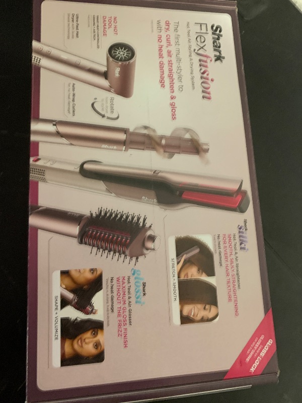 Photo 1 of Shark FlexFusion Hair Straightener & Powerful Hair Dryer with Fusion Hair Brush, Ceramic Air Styler with Auto-Wrap Curlers & Concentrator, Ceramic Plates, Cosmic Blush HD641S