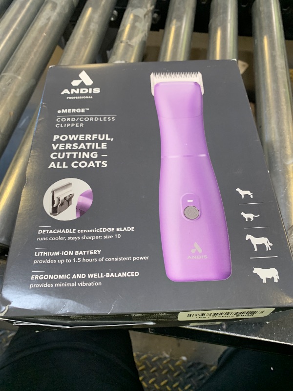 Photo 1 of Andis Emerge Lithium-ion Cordless Detachable Blade Dog Clipper, for All Coats & Breeds, Purple, 560489