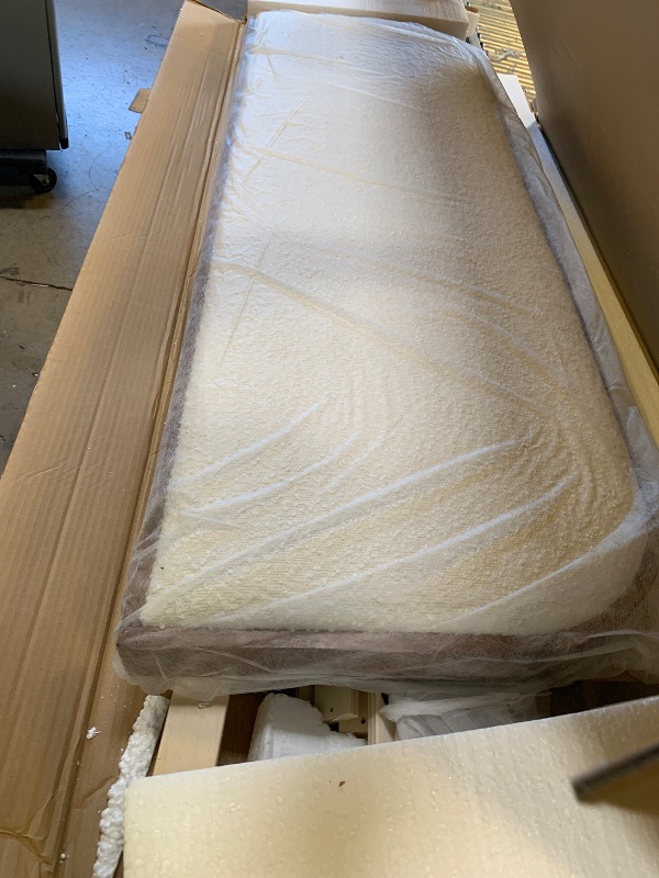 Photo 1 of KISLOT Wood Bed Frame with Upholstered Headboard, Mid-Century Boucle Fabric Platform Modern Bed Mattress Foundation Noise-Free No Box Spring Needed Easy Assembly