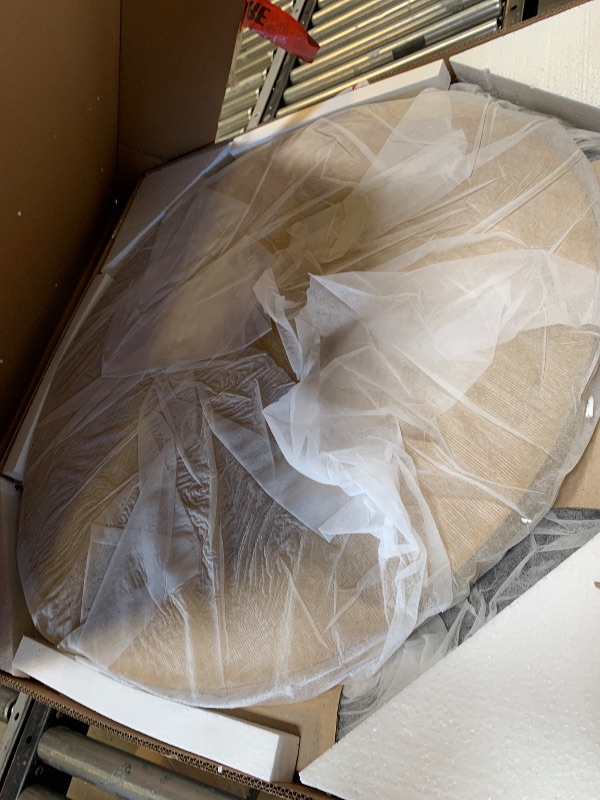 Photo 1 of 24/7 Shop at Home Lundberg Button Tufted Ottoman with 1 Open Shelf, Fabric Cocktail Bench, Round Coffee Table for Living Room, Bedroom, Entryway, Brown and Dark Gray