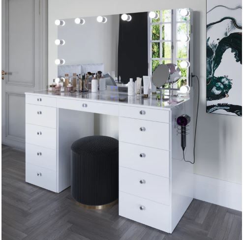 Photo 1 of Boahaus Orla Makeup Vanity Table with Built-in Lights, USB Ports & Glass Top | Premium Design (PARTIAL SET ONLY VOL2/3 AND VOL3/3) SEALED 
