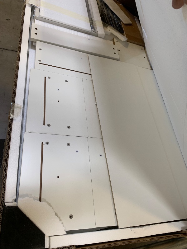Photo 1 of Arulvmrn 43" Makeup Vanity Desk with Mirror and Lights, & Power Outl, Glass Top Big Vanity Table with 9 Drawers& 8 Storage Shelves, Dressing Table Set with Chair for Bedroom, White