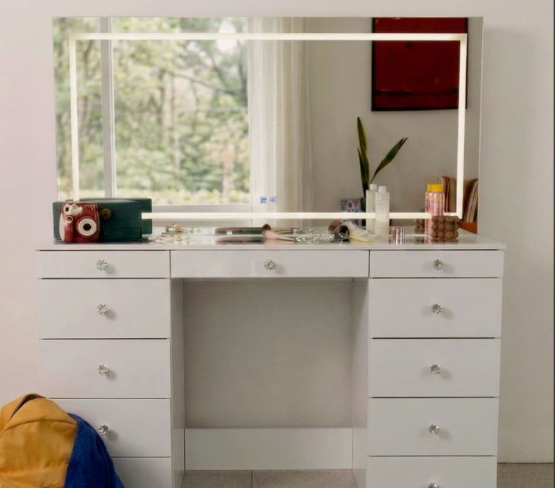 Photo 1 of Boahaus Elara Extra-Large Vanity Desk with LED Mirror – 11 Drawer Makeup Vanity Designed as a Complete Dressing Station with Integrated Power and Speakers (partial set vol 3/3)
