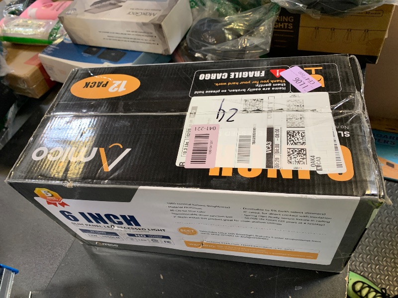 Photo 1 of *****BROKEN*****Amico 12 Pack 6 Inch 5CCT Ultra-Thin LED Recessed Ceiling Light with Junction Box, 1050LM Brightness, Dimmable Canless Wafer Downlight, 12W, ETL&FCC