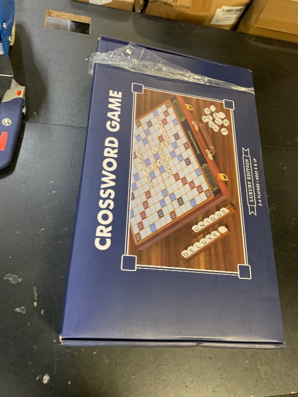Photo 1 of Crossword Game with Magnetic Letter Tiles, Foldable Board into Portable Carry Case, Luxury Edition Word Building Game with Rotating Wooden Board, Educational Family Board Game for 2-4 Players