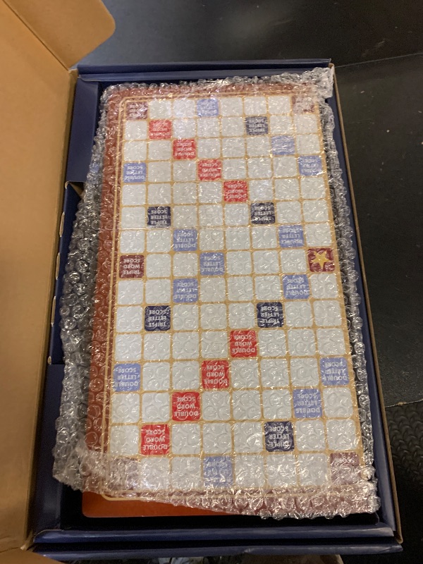 Photo 1 of Crossword Game with Magnetic Letter Tiles, Foldable Board into Portable Carry Case, Luxury Edition Word Building Game with Rotating Wooden Board, Educational Family Board Game for 2-4 Players