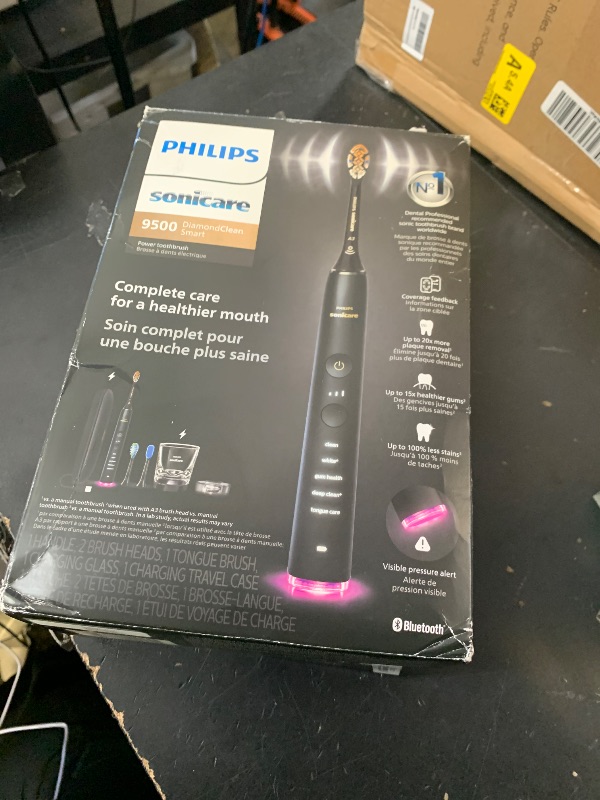 Photo 1 of Philips Sonicare DiamondClean Smart 9500 Electric Toothbrush, Sonic Toothbrush with App, Pressure Sensor, Brush Head Detection, 5 Brushing Modes and 3 Intensity Levels, Black, Model HX9923/11