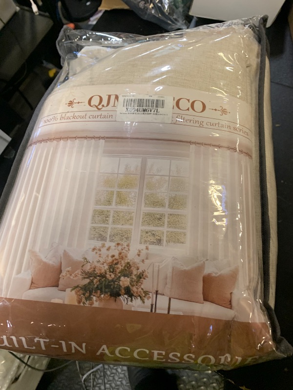 Photo 1 of Curtains 100 Inch Length Wide Pleated Blackout Curtain for Sliding Glass Door,Farmhouse Natural Linen Thick Thermal for Summer Heat/Sound Noise Reducing Heavy Large Window Drapes (100"Wx108"Lx2Panels)