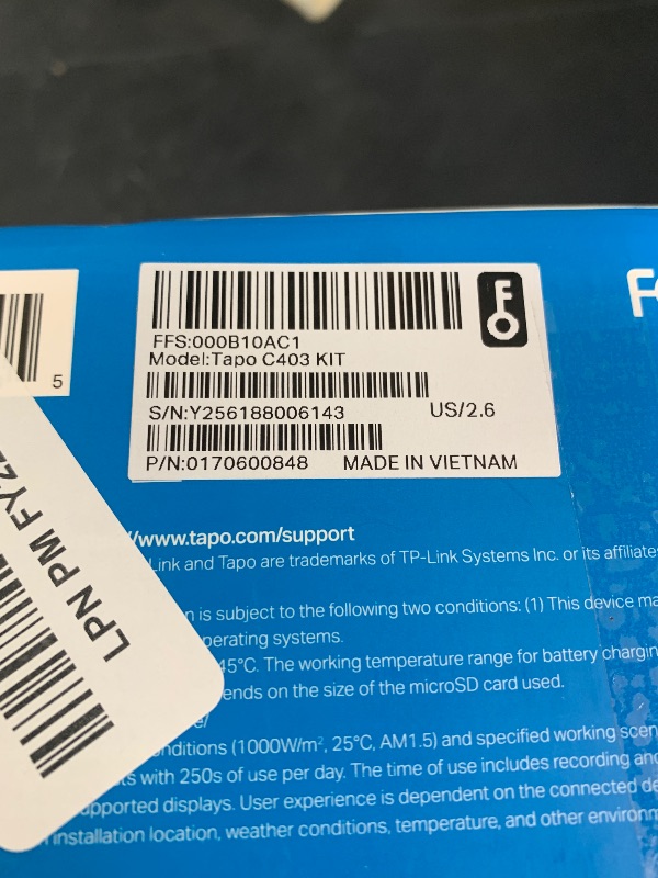 Photo 1 of **INCOMPLETE** Tapo SolarCam 1080p Outdoor Wireless Security Camera - Battery Power with Solar, Person Detection, Subscription-Free Local Storage or Optional Cloud, Works with Alexa & Google Assistant, C403 KIT