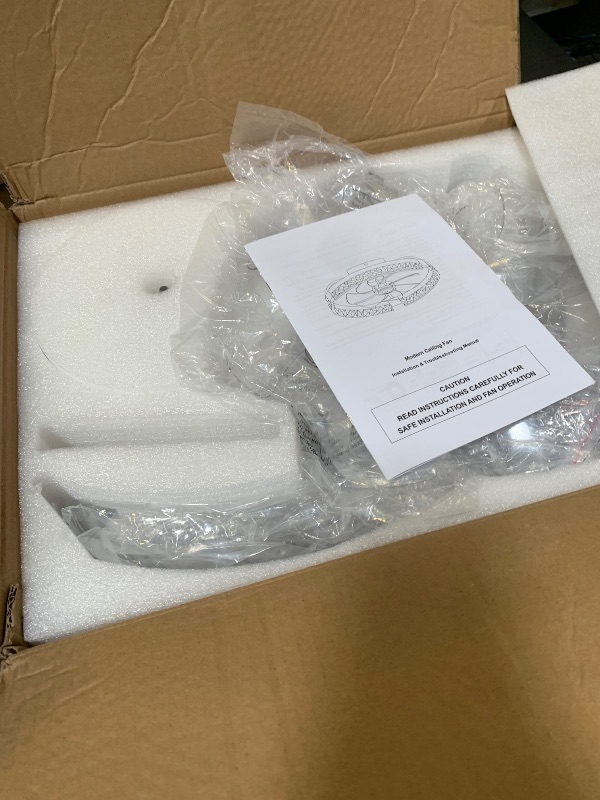 Photo 1 of Finktonglan 20" Crystal Flush Mount Ceiling Fan with Light, White, RGB & Tunable White, App/Remote, Reversible Quiet Motor, 6 Speeds, Low-Profile